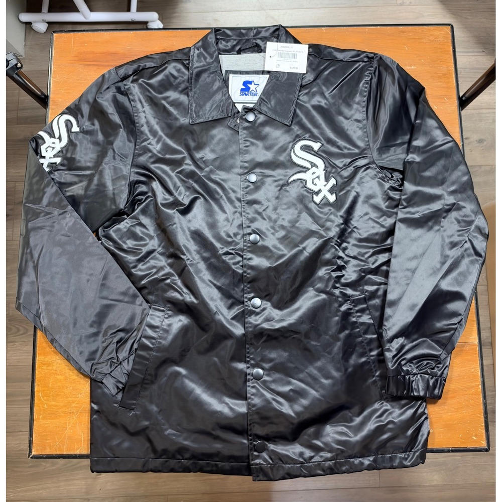 NWT Starter Chicago White Sox Jacket Mens Small Black Coaches Satin Snap Button